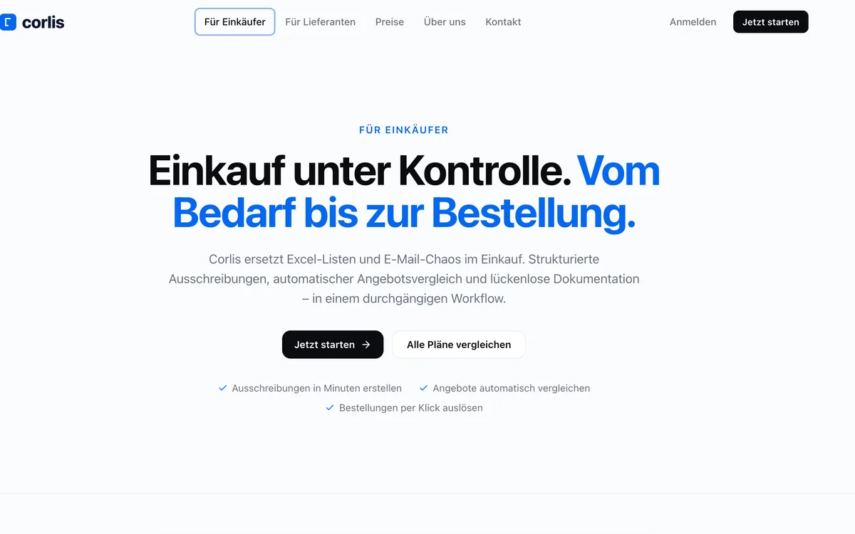 Corlis – B2B SaaS · Einkaufssoftware, Website-Screenshot