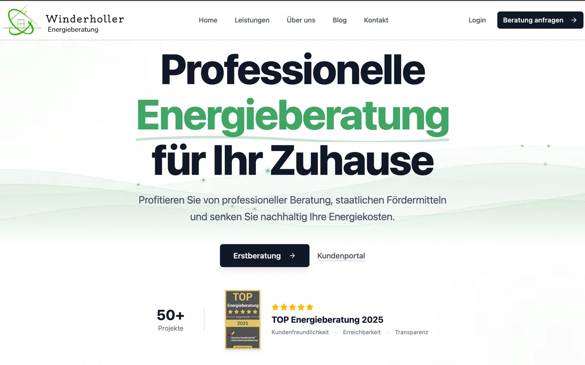 Winderholler Energieberatung – Website, Website-Screenshot